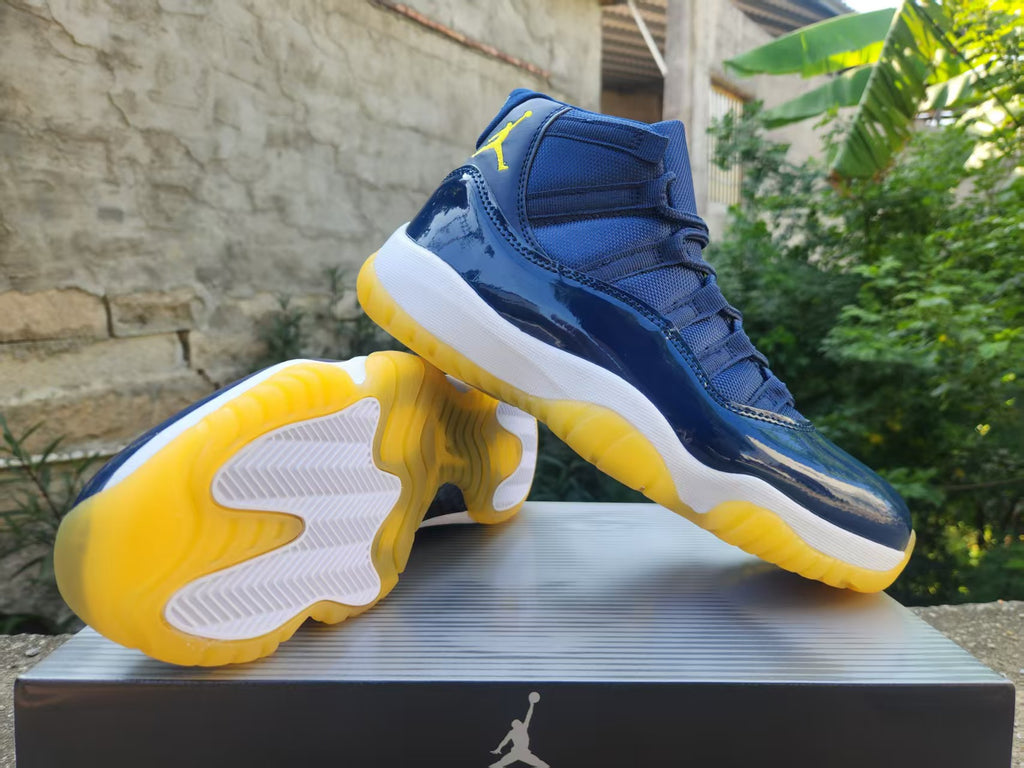 Air Jordan 11 Navy Blue & Yellow High-Top Sneakers